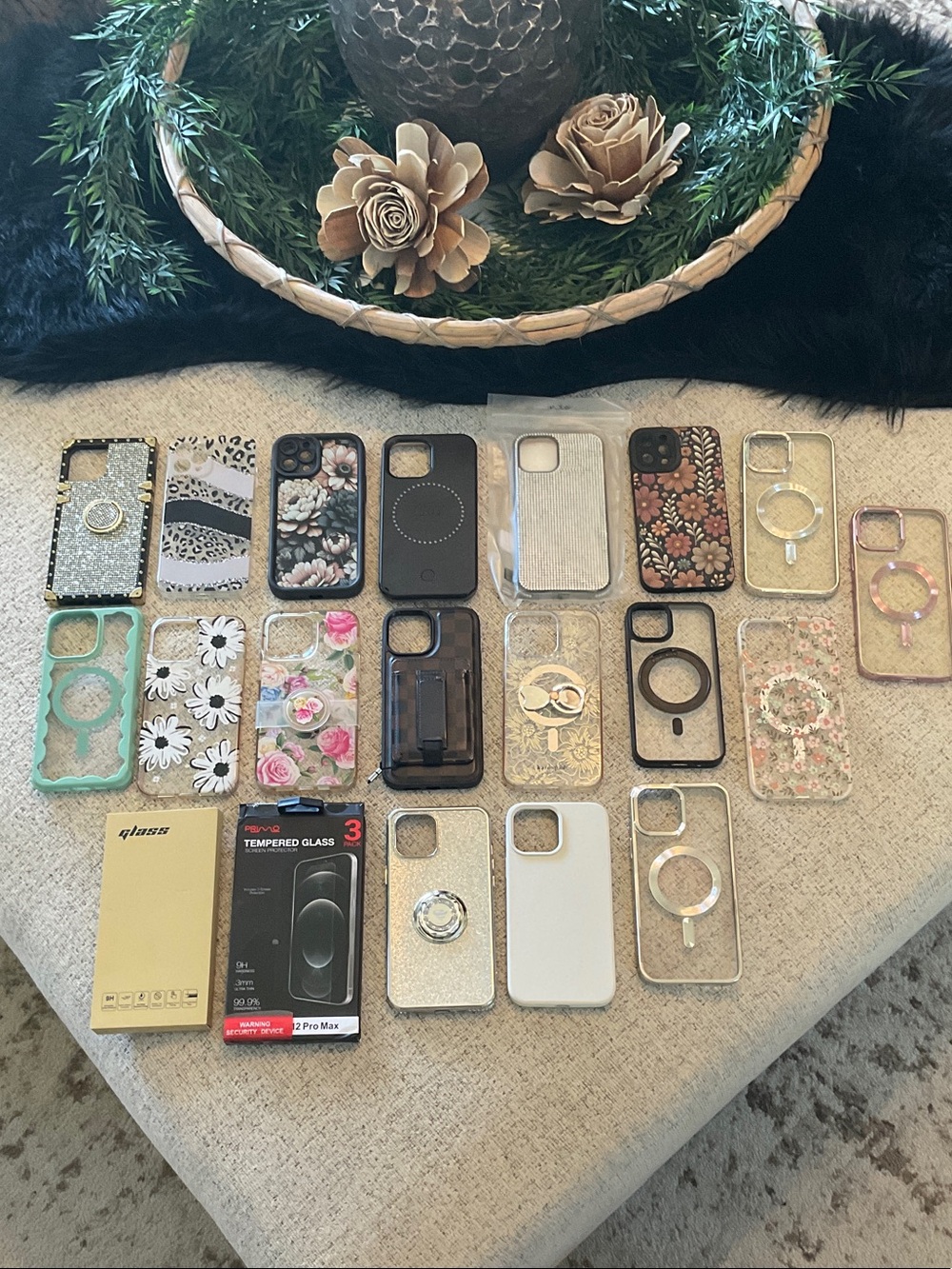 Assorted IPhone 12 Pro Max Phone cases and Screen Protectors